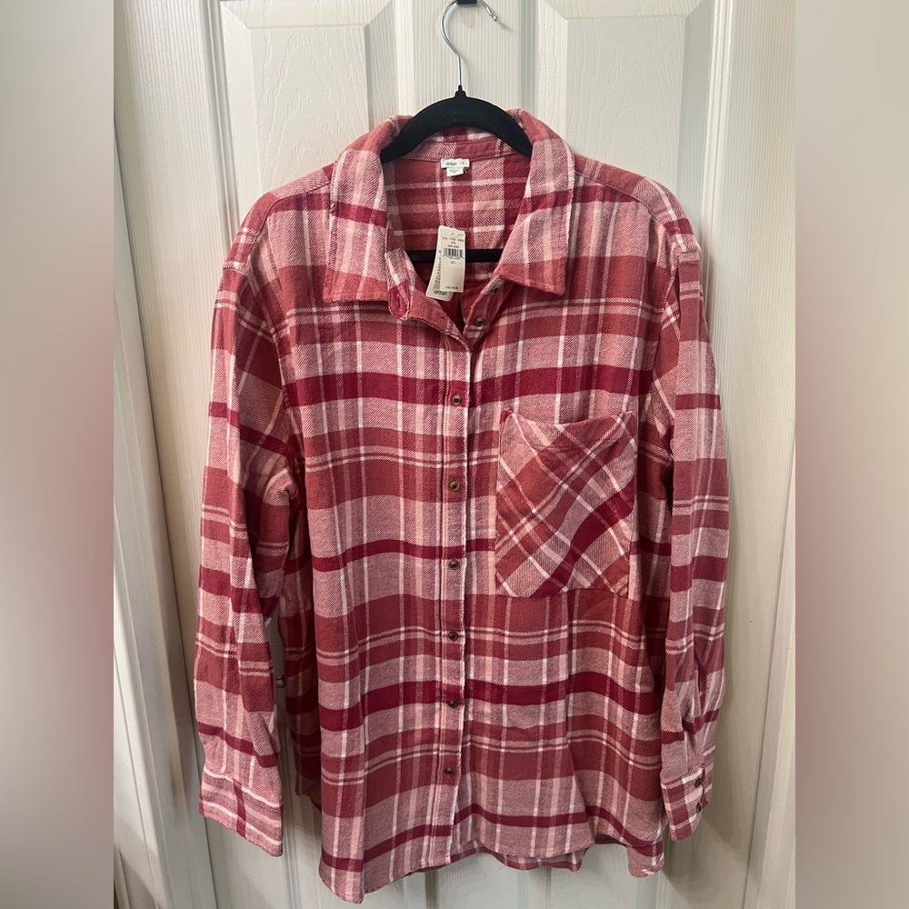 NWT Aerie Pink Plaid Shirt Size Large